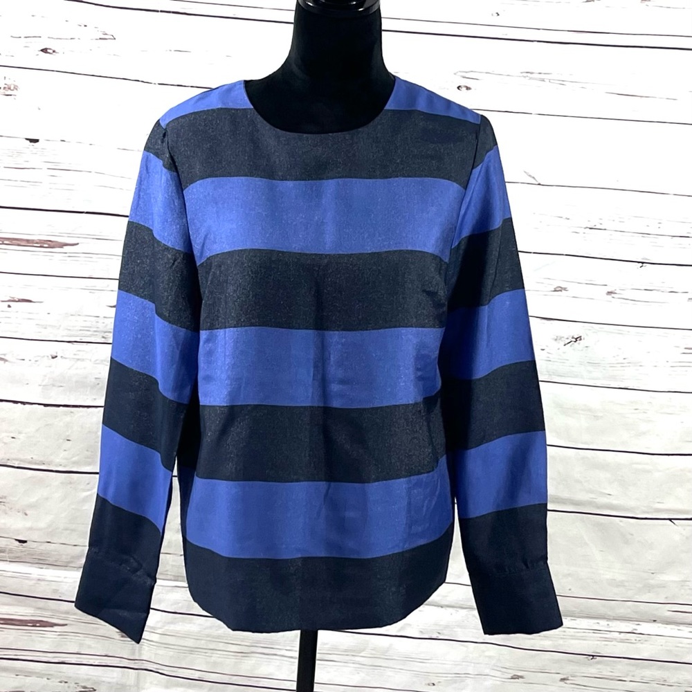 Banana Republic Women’s Top Long Sleeves Blue Shimmer Metallic Striped Size M